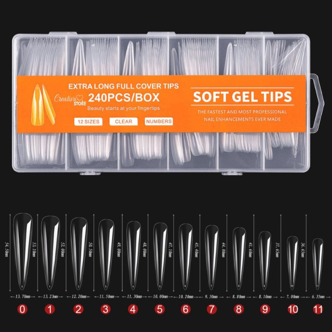 Tips Soft Gel Extra Larga Stiletto 240pcs